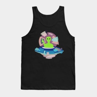 THE COOL BUDDY  - UFO ALIEN  AND THE FLYING SAUCER STYLIZED ART Tank Top